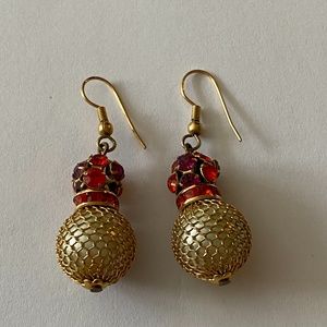 Imitation Pearl & Stones Vintage Costume Earrings